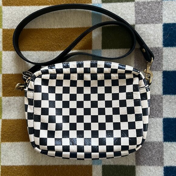 Clare V Midi Sac Bag Checkered Crossbody Bag Purse Small Black and White - Picture 2 of 4